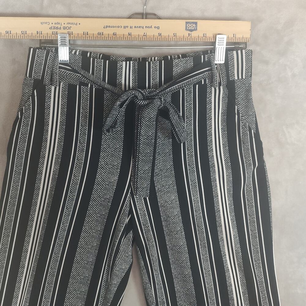 Women's Black White Striped Wide Leg Pants by Joe B. Pullon Tie-Belt Size Large - Picture 4 of 16
